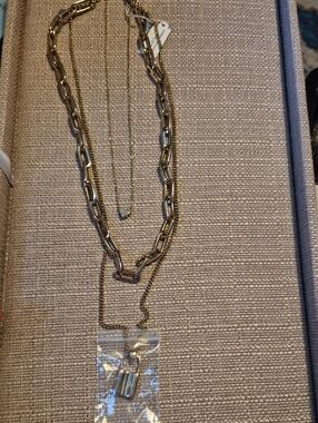 Layered Gold-Tone Women's Necklace Set with Padlock Pendant